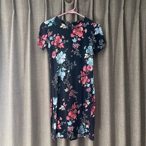 French Connection Black Dress with Red Floral Design